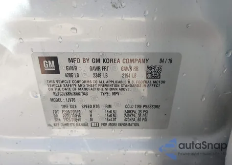 2018 Chevrolet Trax Lt z USA, uszkodzony, nr VIN KL7CJLSB5JB687943